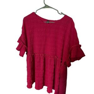 SHEIN Hot Pink Ruffled Short Sleeve Blouse